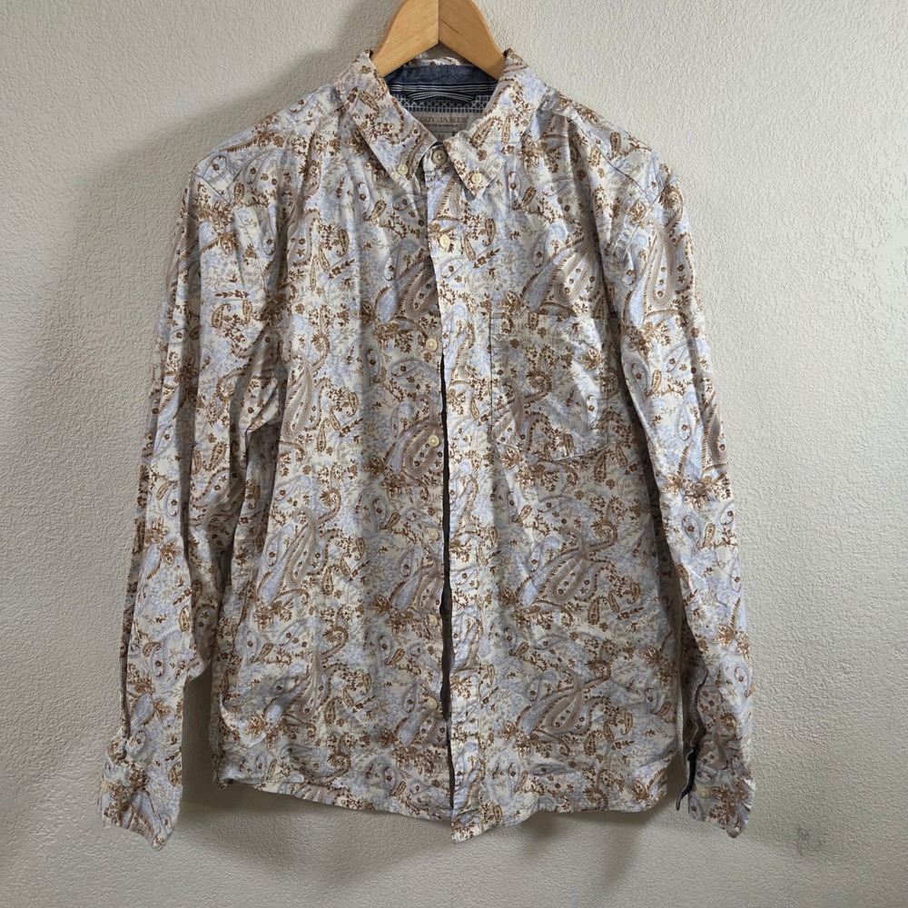 Cody James Mens Medium Tan Blue Paisley Button Down Western Shirt Cotton Blend